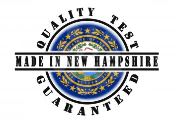 Quality test guaranteed stamp with a state flag inside, New Hampshire