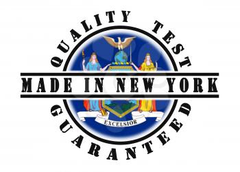 Quality test guaranteed stamp with a state flag inside, New York