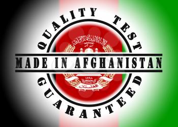 Quality test guaranteed stamp with a national flag inside, Afghanistan
