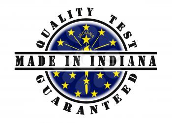 Quality test guaranteed stamp with a state flag inside, Indiana