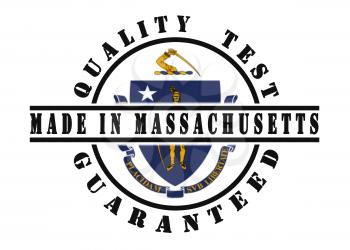 Quality test guaranteed stamp with a state flag inside, Massachusetts