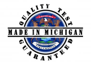 Quality test guaranteed stamp with a state flag inside, Michigan