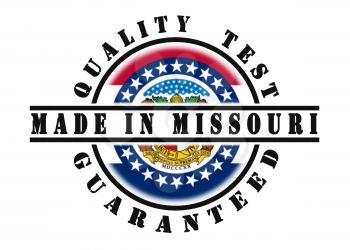 Quality test guaranteed stamp with a state flag inside, Missouri