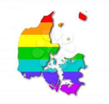 Map, filled with a rainbow flag pattern - Denmark