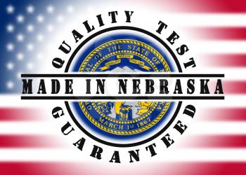 Quality test guaranteed stamp with a state flag inside, Nebraska