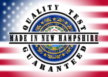 Quality test guaranteed stamp with a state flag inside, New Hampshire