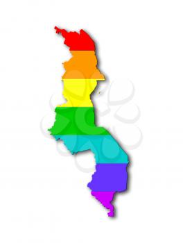 Malawi - Map, filled with a rainbow flag pattern