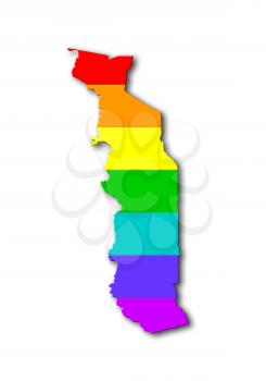 Togo - Map, filled with a rainbow flag pattern