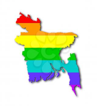 Bangladesh - Map, filled with a rainbow flag pattern