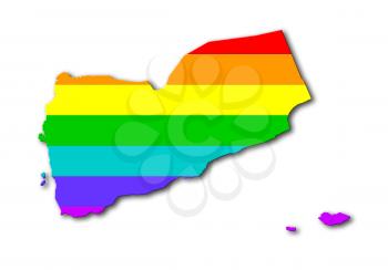 Yemen - Map, filled with a rainbow flag pattern