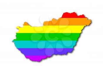 Hungary - Map, filled with a rainbow flag pattern