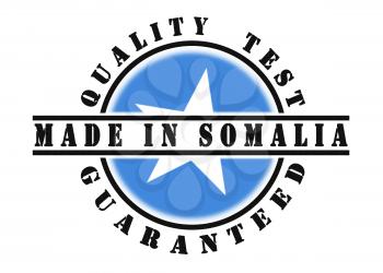 Quality test guaranteed stamp with a national flag inside, Somalia