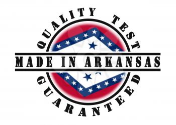 Quality test guaranteed stamp with a state flag inside, Arkansas