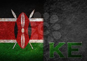 Old rusty metal sign with a flag and country abbreviation - Kenya