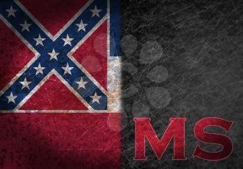 Old rusty metal sign with a flag and US state abbreviation - Mississippi