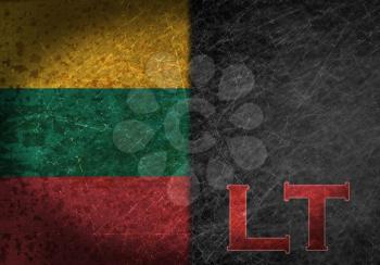 Old rusty metal sign with a flag and country abbreviation - Lithuania