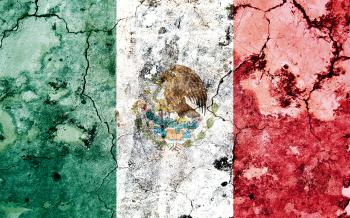 Old cracked wall with painted flag, flag of Mexico