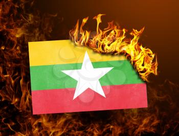 Flag burning - concept of war or crisis - Myanmar