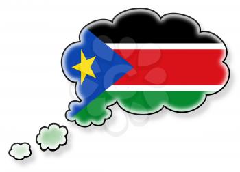 Flag in the cloud, isolated on white background, flag of South Sudan