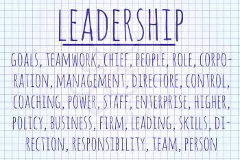 Leadership word cloud written on a piece of paper