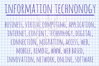 Information technology word cloud written on a piece of paper