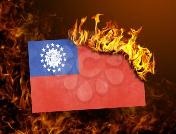 Flag burning - concept of war or crisis - Myanmar