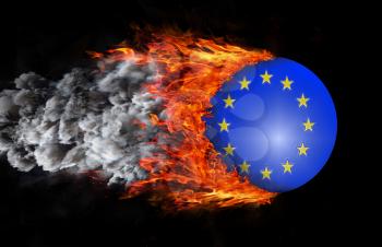 Concept of speed - Flag with a trail of fire and smoke - European Union
