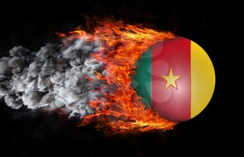 Concept of speed - Flag with a trail of fire and smoke - Cameroon