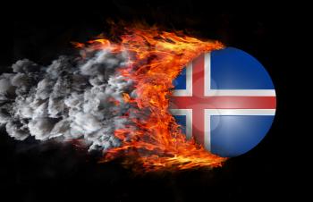 Concept of speed - Flag with a trail of fire and smoke - Iceland