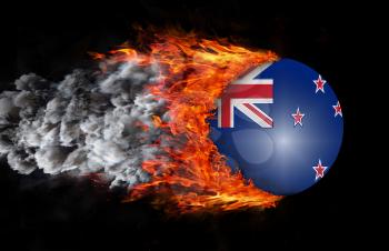 Concept of speed - Flag with a trail of fire and smoke - New Zealand