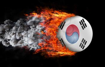 Concept of speed - Flag with a trail of fire and smoke - South Korea