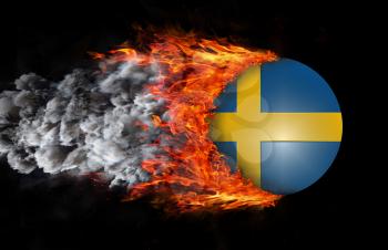 Concept of speed - Flag with a trail of fire and smoke - Sweden
