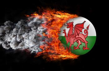 Concept of speed - Flag with a trail of fire and smoke - Wales