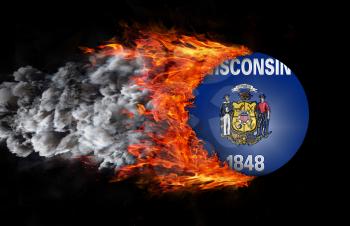 Concept of speed - Flag with a trail of fire and smoke - Wisconsin