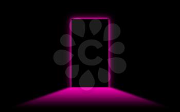 Black door with bright neonlight at the other side - Pink