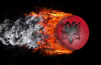 Concept of speed - Flag with a trail of fire and smoke - Albania