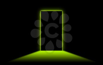 Black door with bright neonlight at the other side - Green