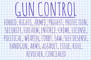 Gun control word cloud written on a piece of paper