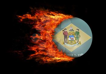 Concept of speed - US state flag with a trail of fire - Delaware