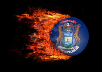 Concept of speed - US state flag with a trail of fire - Michigan