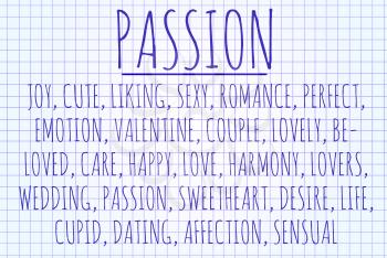 Passion word cloud written on a piece of paper