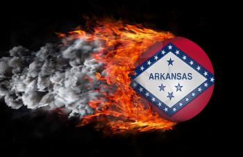 Concept of speed - Flag with a trail of fire and smoke - Arkansas