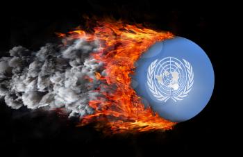 Concept of speed - Flag with a trail of fire and smoke - United Nations
