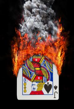 Playing card with fire and smoke, isolated on white - Jack of spades