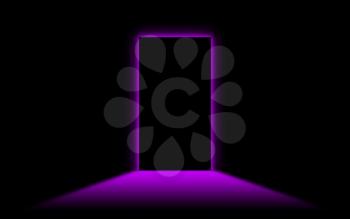 Black door with bright neonlight at the other side - Purple
