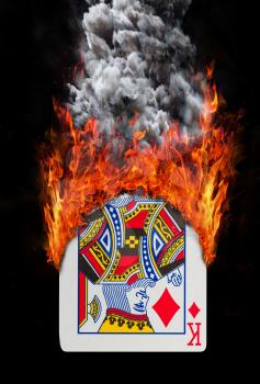 Playing card with fire and smoke, isolated on white - King of diamonds