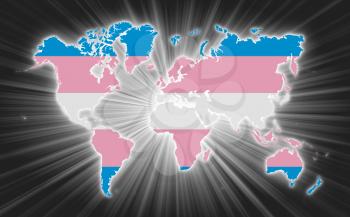 Map of world with starburst on background, Trans Pride