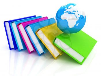 colorful real books and Earth