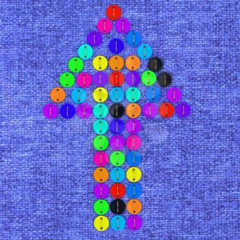 colorful real button arrow sewn to the cloth