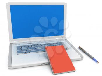 laptop and notepad on a white background